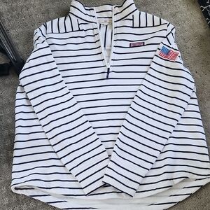 Vineyard Vines Navy and White Striped Quarter-Zip Sweatshirt